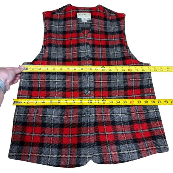 Eddie Bauer Wool Vintage Plaid Button Vest Red Grey Medium Preppy Prep Old Money - Picture 5 of 8